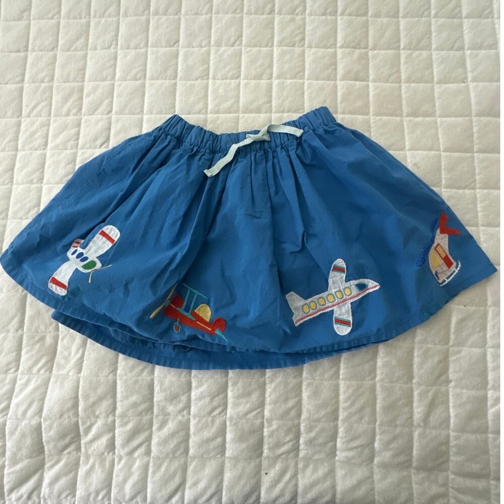 Piccolina Skirt Girls Size 5 Blue Pull On Airplane Applique Elastic Waist Casual